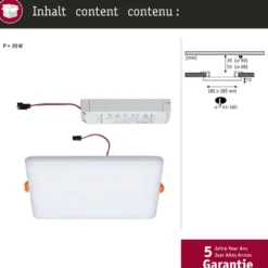 Upotettava LED-paneeli Paulmann VariFit Veluna, IP44, 18.5x18.5cm, 17W, 3000K, himmennettävä, satiini