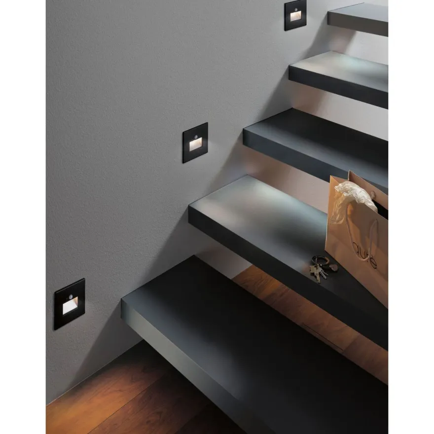 Upotettava LED-seinävalaisin Paulmann Edge Quadro 80x42mm 1.2W 25lm 2700K liiketunnistin