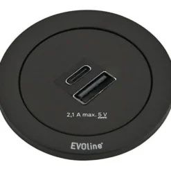 USB-latauslaite Savo Evoline ONE, USB-A ja -C, musta/valkoinen/rst