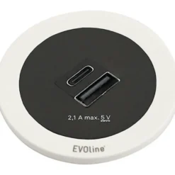 USB-latauslaite Savo Evoline ONE, USB-A ja -C, musta/valkoinen/rst