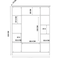 Vaatekaappi Linento Furniture Rb-121-01, 140x210cm, mattavalkoinen