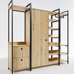 Vaatekaappi Linento Furniture Okan L600, 200cm, tammi/musta