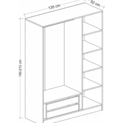 Vaatekaappi Linento Furniture Kale 2291 210x135cm valkoinen