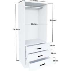 Vaatekaappi Linento Furniture Easy 58, mattavalkoinen