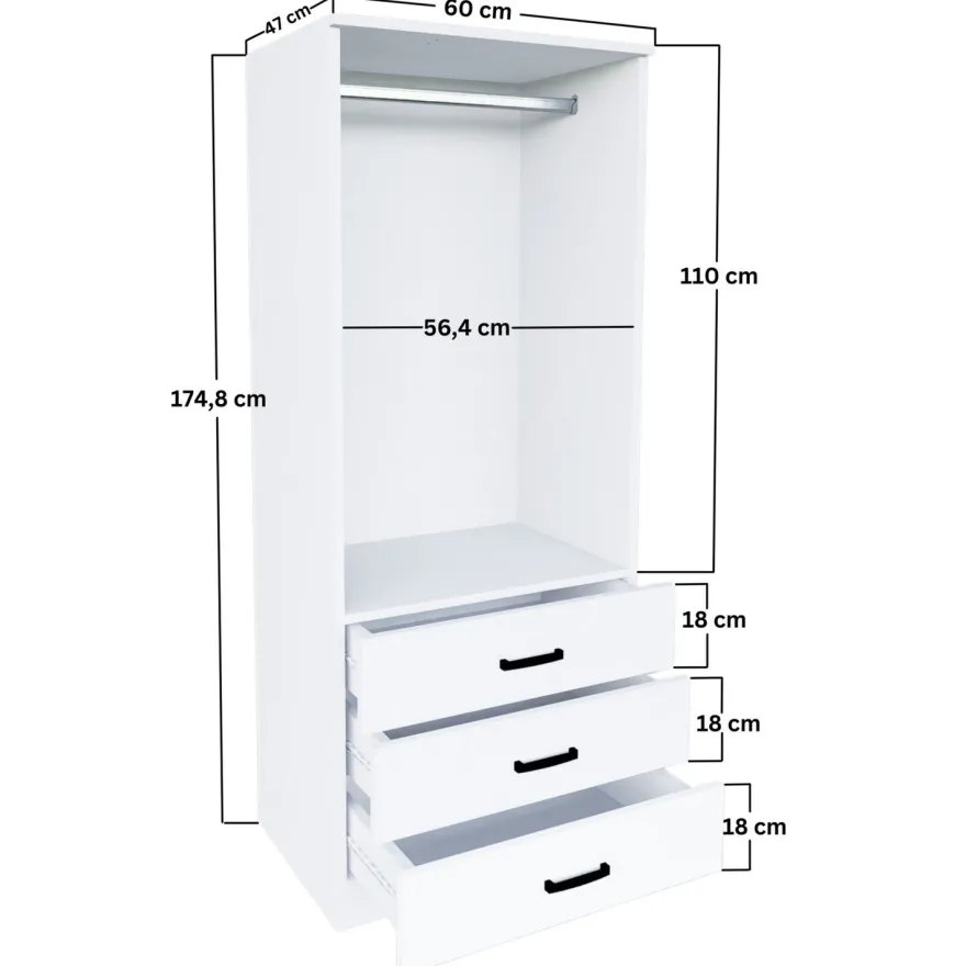 Vaatekaappi Linento Furniture Easy 58, mattavalkoinen
