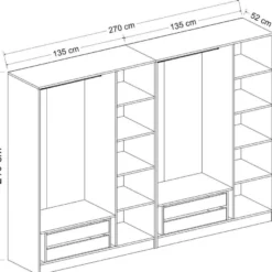 Vaatekaappi Linento Furniture Kale 210x270cm 4 vetolaatikkoa eri värejä