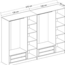 Vaatekaappi Linento Furniture Kale 210x270cm 4 vetolaatikkoa eri värejä