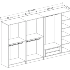 Vaatekaappi Linento Furniture Kale Mebran 4012 190x315cm valkoinen