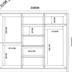 Vaatekaappi Linento Furniture Rb-168-01-007, 210x210cm, mattavalkoinen