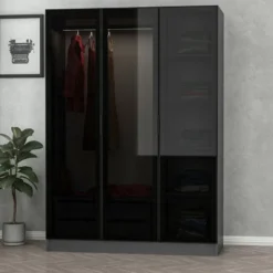 Vaatekaappi Linento Furniture Kale 2271 190x135cm antrasiitti/musta