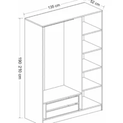 Vaatekaappi Linento Furniture Kale 2271 190x135cm antrasiitti/musta