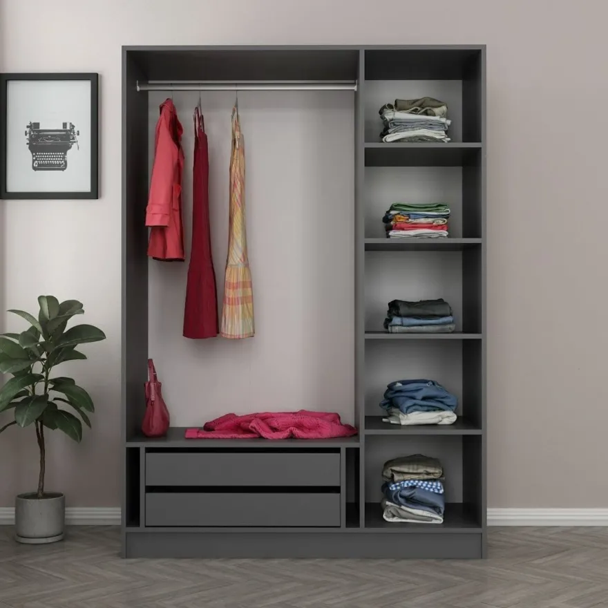 Vaatekaappi Linento Furniture Kale 2271 190x135cm antrasiitti/musta