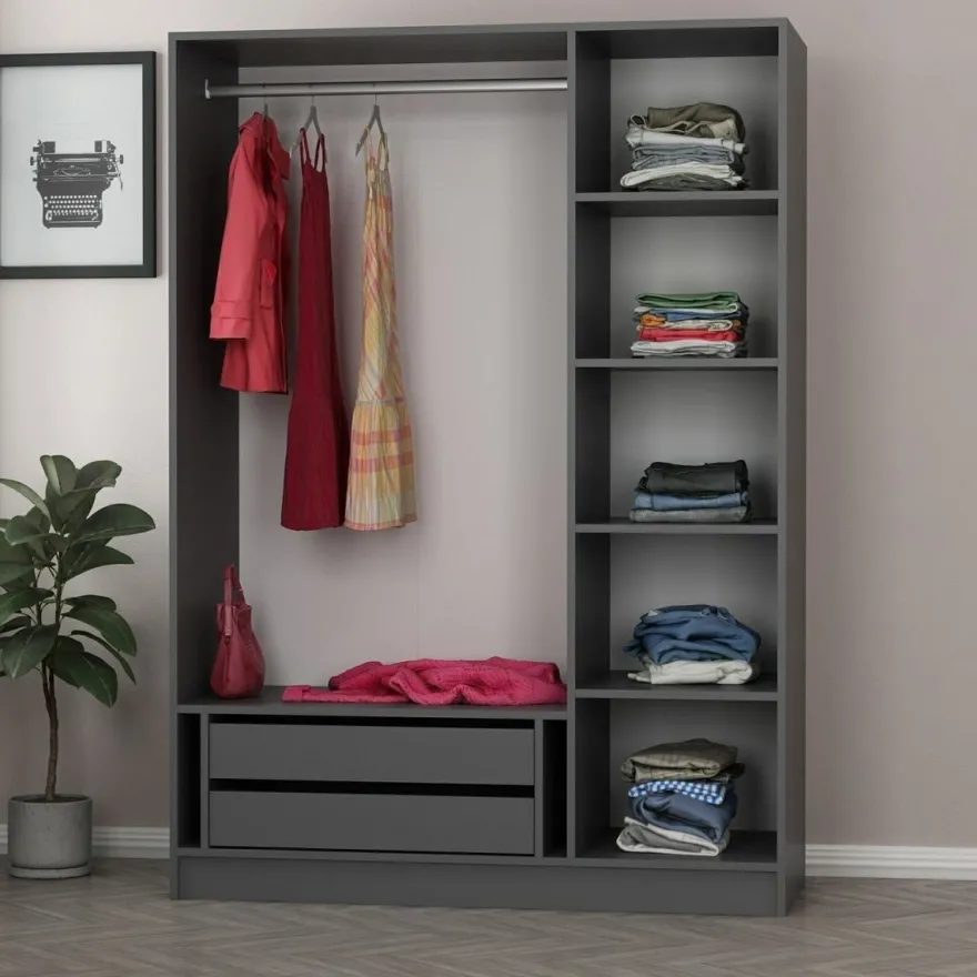 Vaatekaappi Linento Furniture Kale 2271 190x135cm antrasiitti/musta