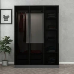 Vaatekaappi Linento Furniture Kale 2271 190x135cm antrasiitti/musta