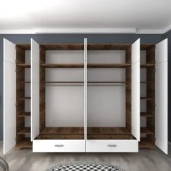 Vaatekaappi Linento Furniture BA133-3907, 243x226cm, ruskea/valkoinen