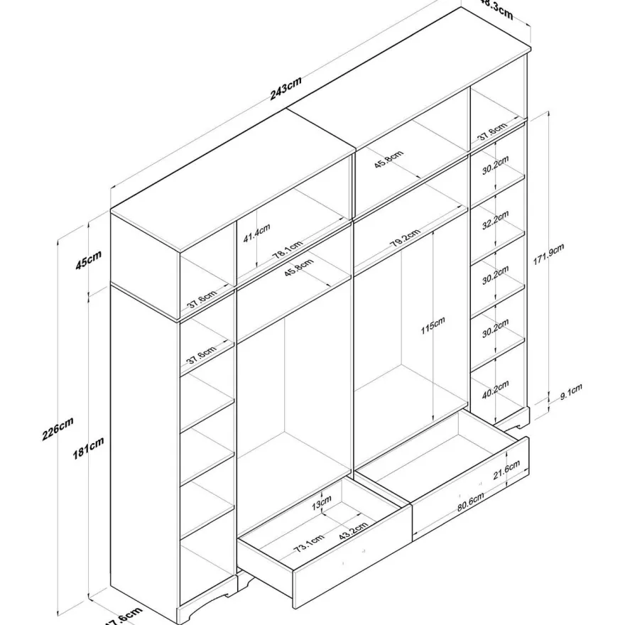Vaatekaappi Linento Furniture BA133-3907, 243x226cm, ruskea/valkoinen