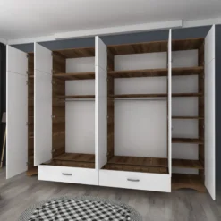 Vaatekaappi Linento Furniture BA133-3907, 243x226cm, ruskea/valkoinen