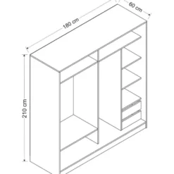 Vaatekaappi liukuovilla Linento Furniture Kale 8355 210x180cm ruskea/savu