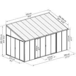 Viherhuone Palram-Canopia SanRemo Veranda, 16.3m², 3x5.46ft, harmaa