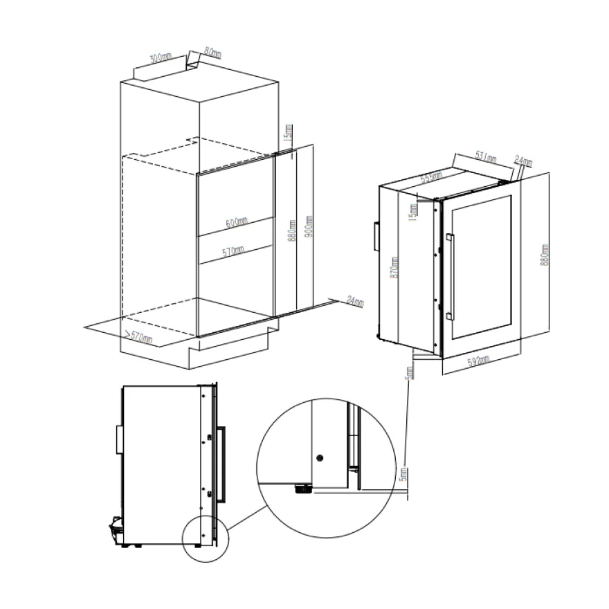 Viinikaappi Cavin Scandinavian Collection 90, 59.2cm, 2 lämpötila-aluetta, integroitava, musta