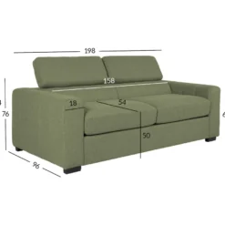Vuodesohva Home4You KINGSTON 3-istuttava 198x96xK76/94 cm, vaaleanvihreä, harmaa