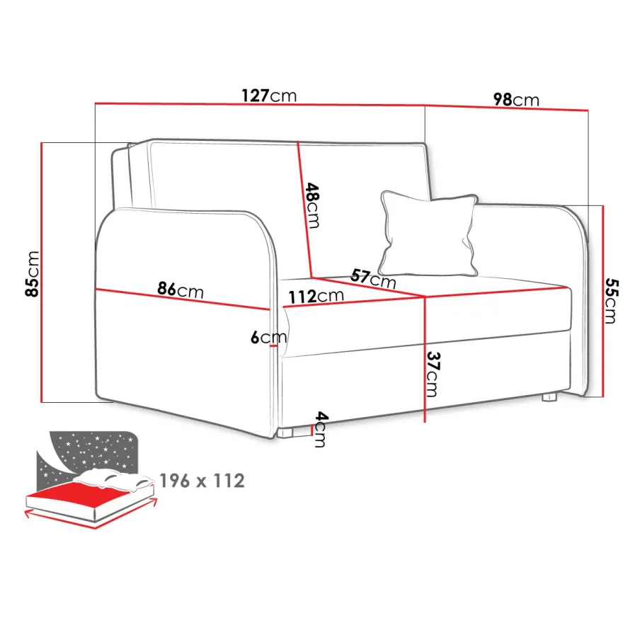 Vuodesohva VIVA LOFT II, 2-istuttava, eri värivaihtoehtoja