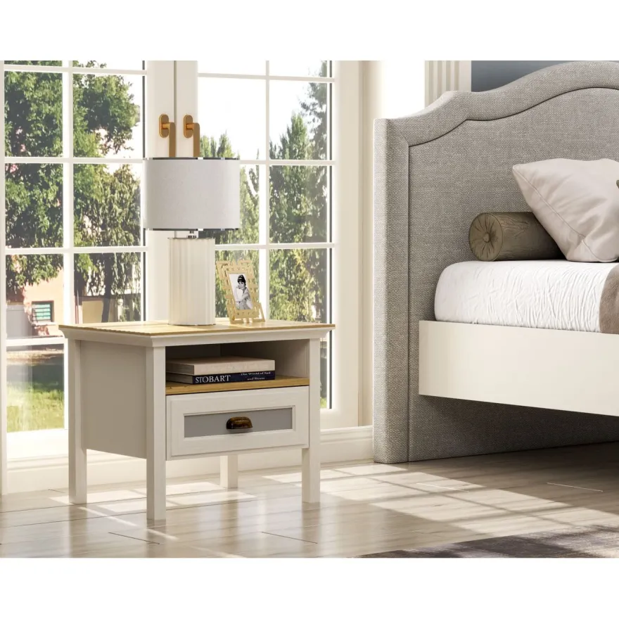 Yöpöytä Linento Furniture FRN-21017, 60x44cm, kerma/ruskea/harmaa