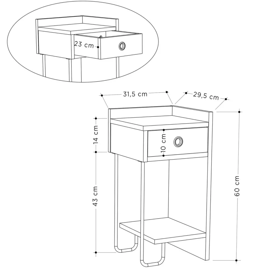 Yöpöytä Linento Furniture Sirius, oikea, eri värejä